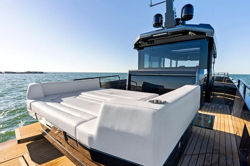  Yacht Photos Pics 2025 XO Boats EXPLR 44 luxury yacht with spacious deck and modern design on open water.