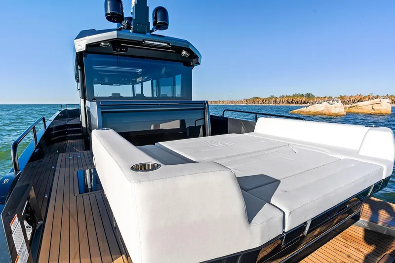  Yacht Photos Pics 2025 XO Boats EXPLR 44 luxury yacht with spacious deck and modern design on the water.