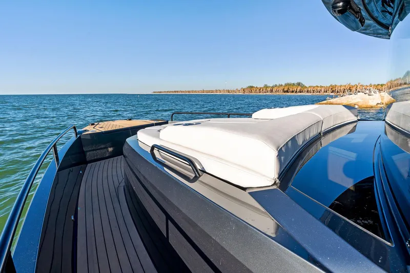  Yacht Photos Pics 2025 XO Boats EXPLR 44 yacht with sleek deck design on open water.