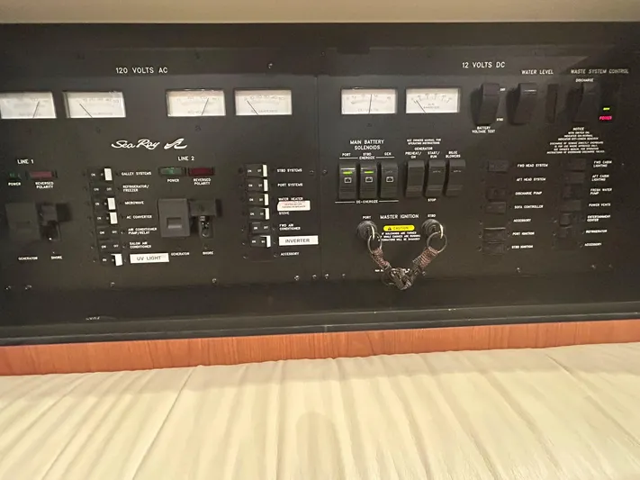  Yacht Photos Pics Electrical control panel of a 2001 Sea Ray 410 Express Cruiser boat.
