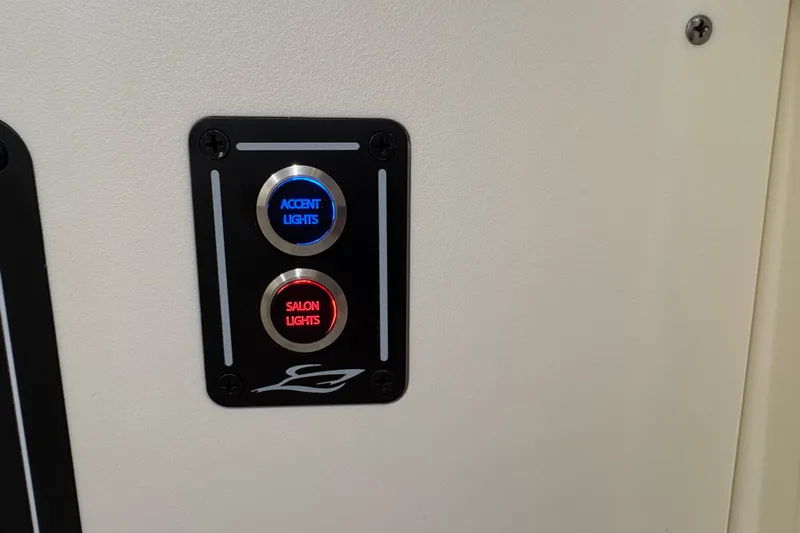  Yacht Photos Pics Accent and salon light switches on 2026 Scout 288 LXF boat interior panel.