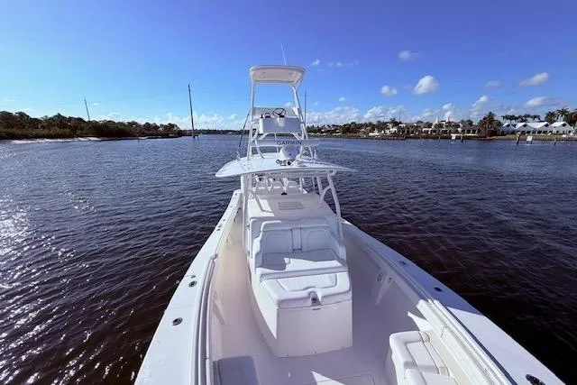  Yacht Photos Pics 2017 Regulator 41 boat on calm water under clear blue sky.