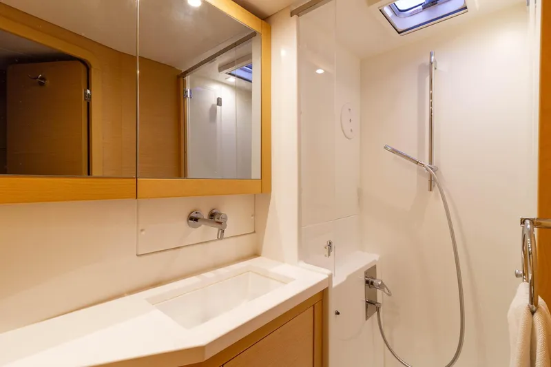 Why Not Yacht Photos Pics Luxurious bathroom interior of 2019 Lagoon 450F yacht with modern fixtures.