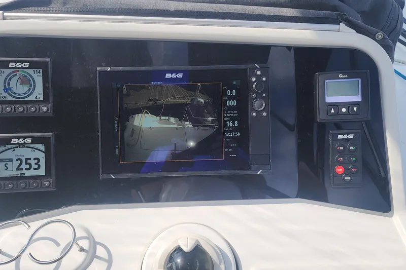 Why Not Yacht Photos Pics Control panel of a 2019 Lagoon 450F catamaran with B&G navigation displays.