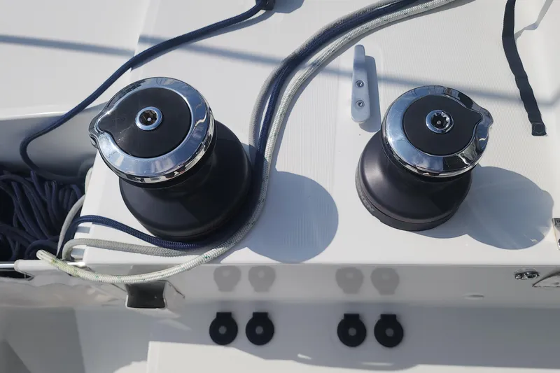 Why Not Yacht Photos Pics Winches and ropes on a 2019 Lagoon 450F catamaran deck.