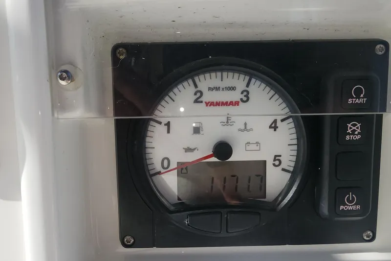 Why Not Yacht Photos Pics Yanmar engine gauge on 2019 Lagoon 450F, displaying RPM and hour meter.