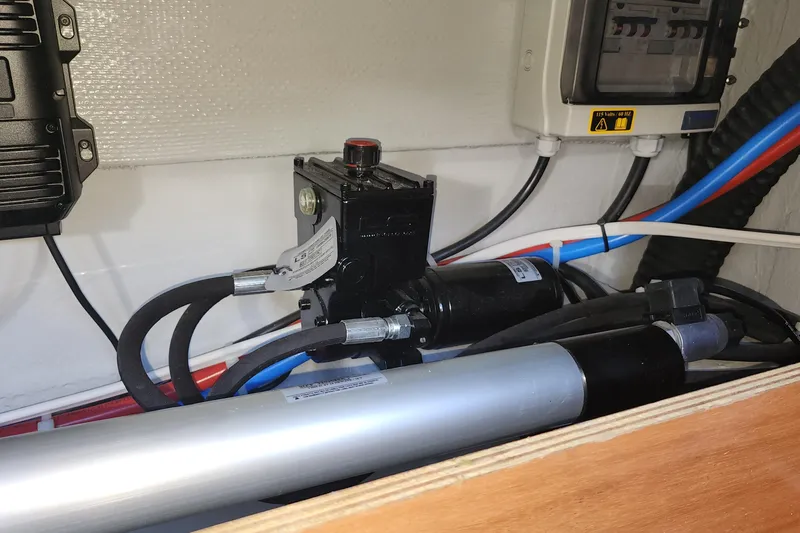 Why Not Yacht Photos Pics Electrical and hydraulic components inside a 2019 Lagoon 450F yacht.