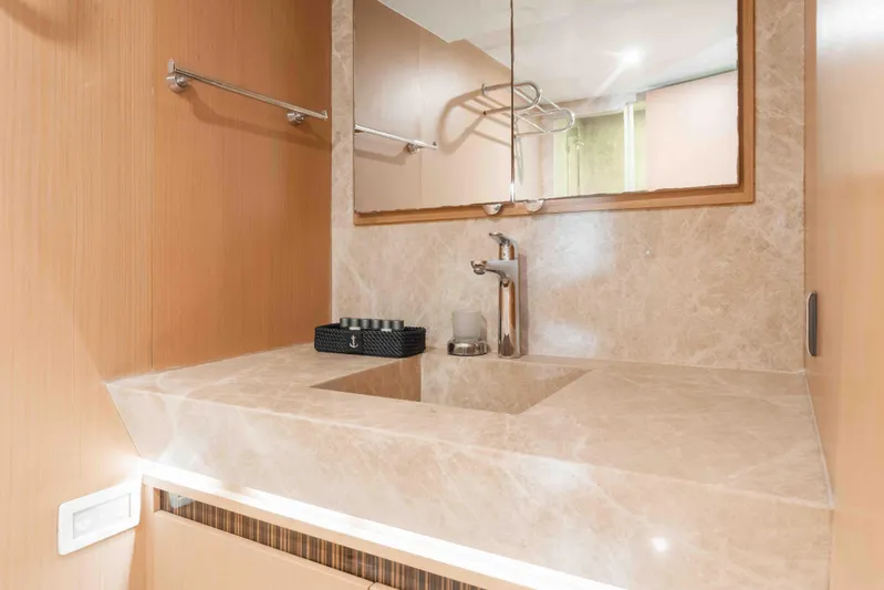 Le Pietre Yacht Photos Pics Luxurious bathroom vanity on a 2009 custom sailing yacht with marble countertop.