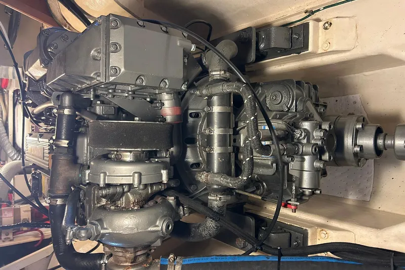 Jonny Wasabi Yacht Photos Pics Engine of 2002 Custom 64 Stuart Catamarans, showcasing mechanical components and wiring.