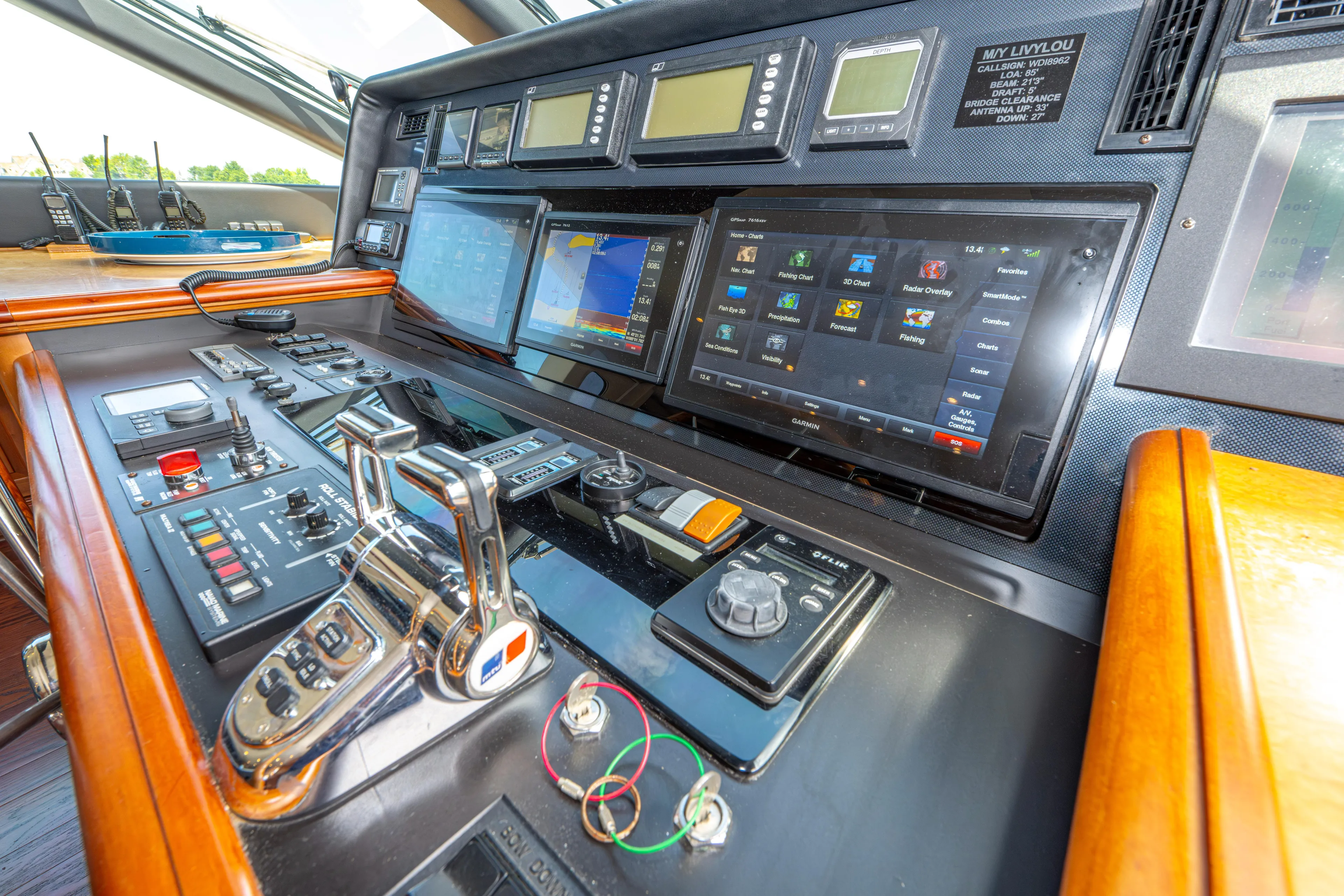  Yacht Photos Pics Control panel of a 2005 Pacific Mariner 85 Motor Yacht with advanced navigation systems.