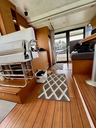  Yacht Photos Pics Interior of 2021 Beneteau Swift Trawler 41 Fly with wooden flooring and modern design.