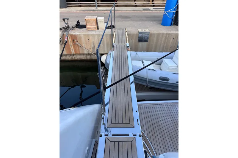  Yacht Photos Pics Gangway of 2000 Sanlorenzo SL88 yacht docked at marina.