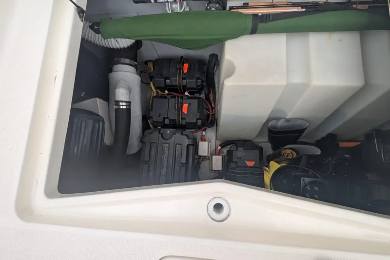 High Flyer Yacht Photos Pics 2007 Meridian 411 Sedan Bridge engine compartment with batteries and storage.