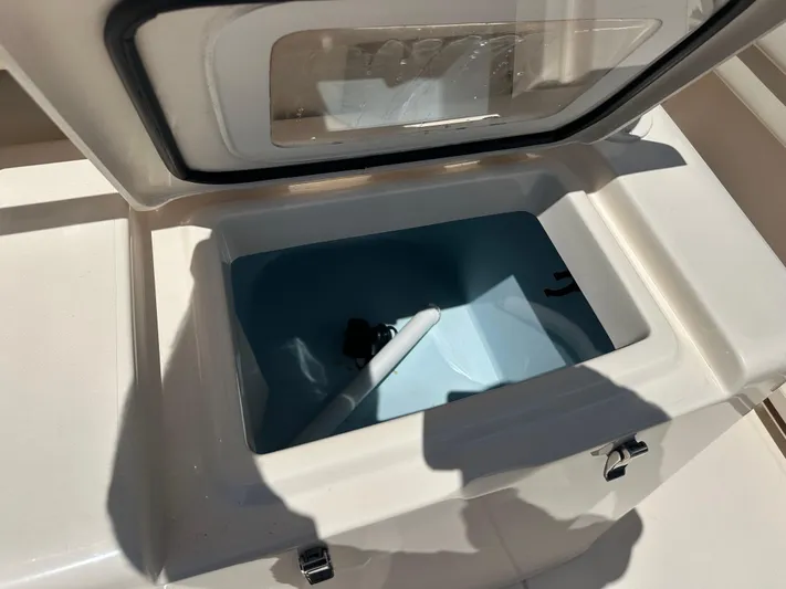 Sea-keeper/gen/ac/trolling Motor Yacht Photos Pics Open storage compartment on 2021 Grady-White Canyon 336 boat.