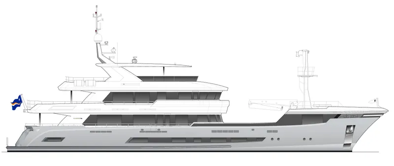  Yacht Photos Pics 2025 Expedition 43M Long Range MotorYacht, sleek design, side view, luxury vessel.