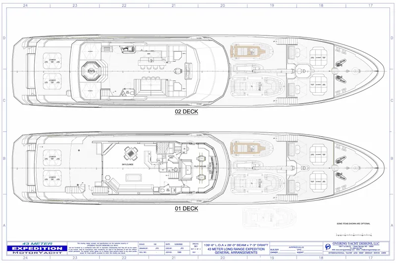  Yacht Photos Pics Blueprint of 2025 Expedition 43M Long Range MotorYacht, showcasing detailed deck layouts.