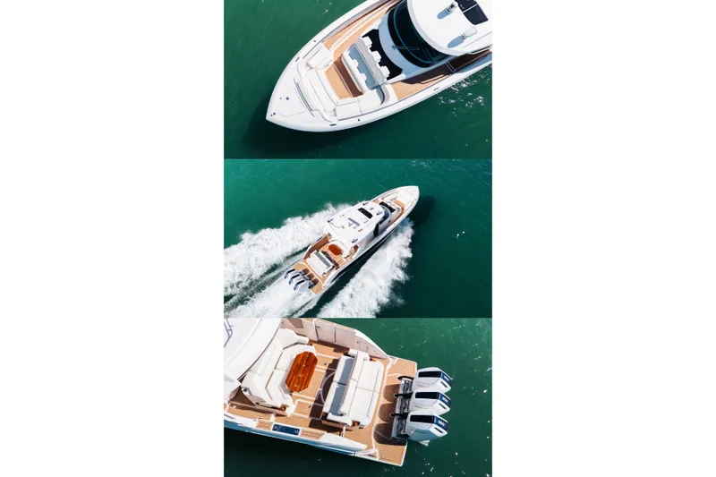 Phoenix Yacht Photos Pics 2023 Tiara 48 yacht cruising on open water, showcasing sleek design and powerful engines.