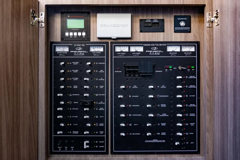 Syren Yacht Photos Pics Electrical control panel of a 2022 Regal 42 FXO boat.