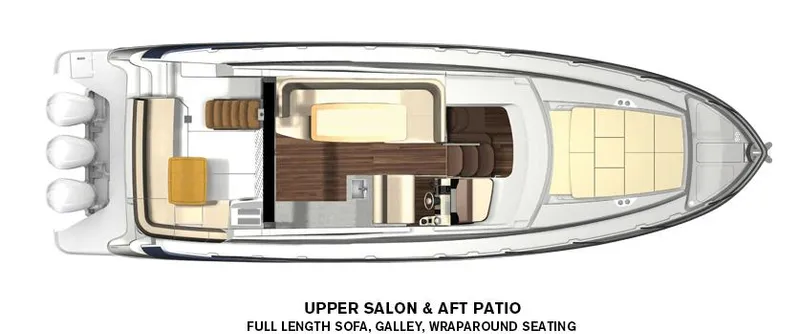 Syren Yacht Photos Pics Top view of 2022 Regal 42 FXO yacht layout with salon, galley, and seating.