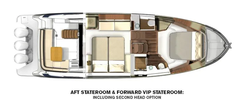 Syren Yacht Photos Pics 2022 Regal 42 FXO yacht layout with aft and forward VIP staterooms, second head option.