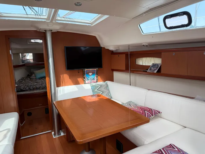 Deep Unreal Yacht Photos Pics Interior of 2008 Beneteau Oceanis 40 yacht with cozy seating and modern amenities.
