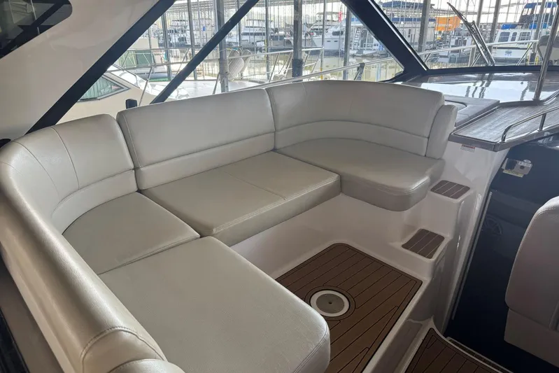  Yacht Photos Pics Luxurious seating area on a 2016 Regal 46 Sport Coupe yacht.