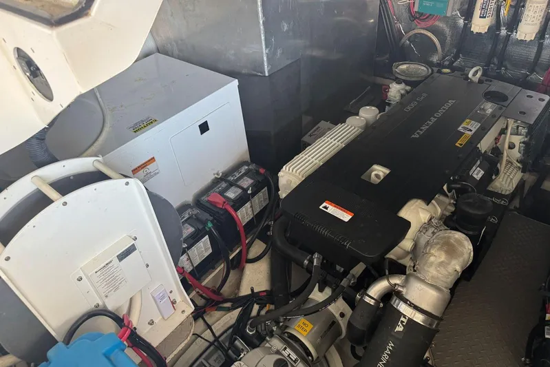  Yacht Photos Pics Engine room of 2016 Regal 46 Sport Coupe with Volvo Penta engine and batteries.