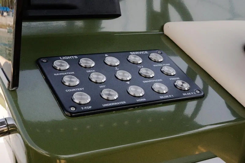  Yacht Photos Pics Control panel on 2026 Lilybaeum Levanzo 25 Lounge Deck boat, featuring various function buttons.