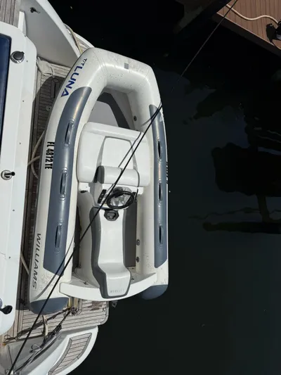 Luna Yacht Photos Pics Overhead view of a Williams tender on an Azimut Atlantis 45 yacht, docked.