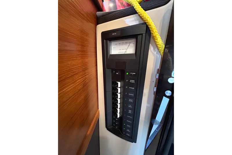  Yacht Photos Pics Electrical panel on 2017 Ranger Tugs R-31 CB boat, featuring AC voltage meter.