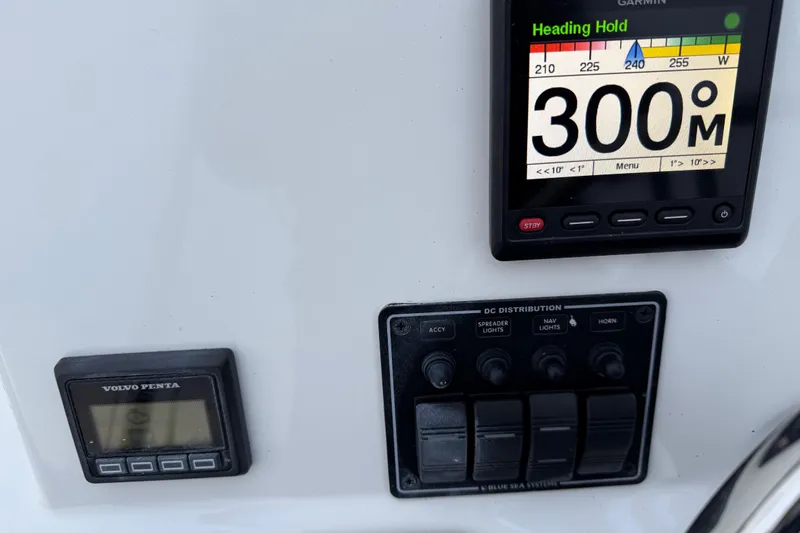  Yacht Photos Pics Control panel of 2017 Ranger Tugs R-31 CB with Garmin and Volvo Penta displays.