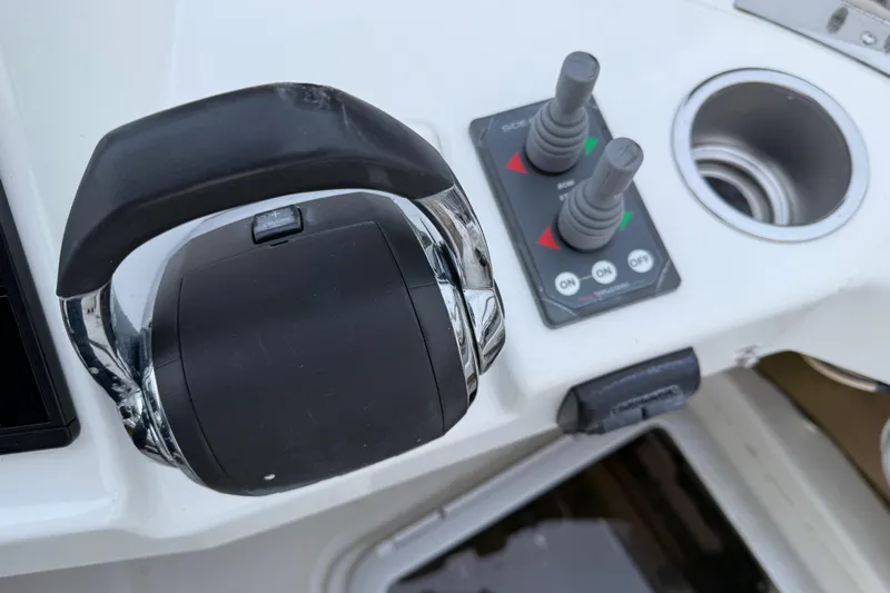  Yacht Photos Pics Control panel of 2017 Ranger Tugs R-31 CB boat with throttle and joystick.