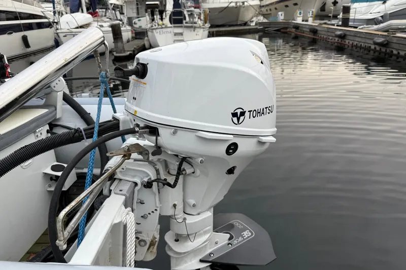  Yacht Photos Pics Tohatsu outboard motor on a 2017 Ranger Tugs R-31 CB at a marina.