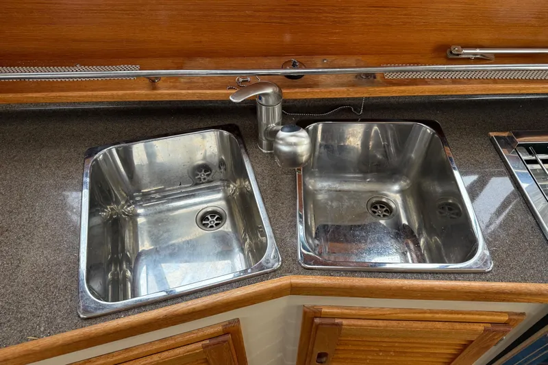  Yacht Photos Pics Stainless steel double sink in 2017 Ranger Tugs R-31 CB boat kitchen.