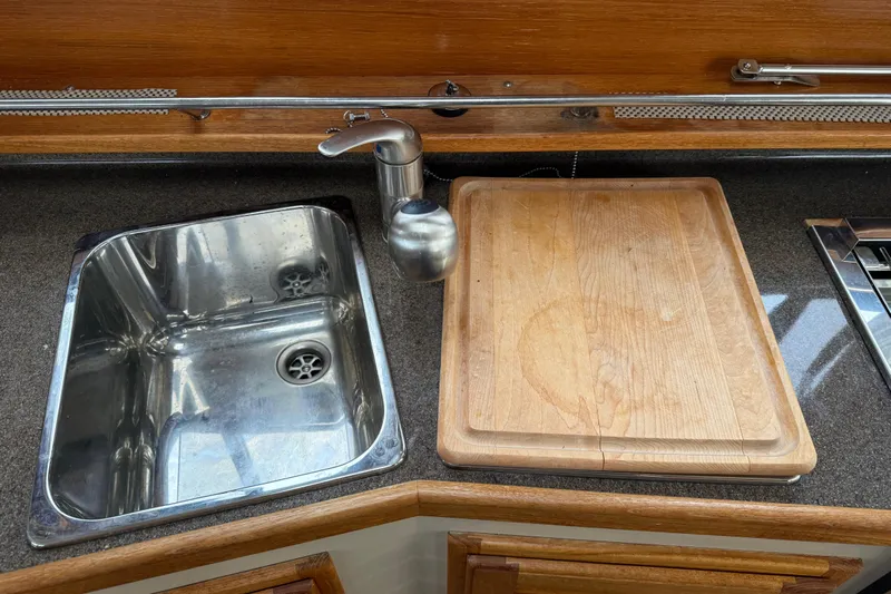  Yacht Photos Pics 2017 Ranger Tugs R-31 CB kitchen sink and cutting board setup.