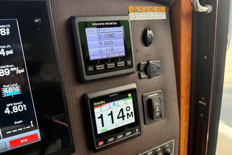  Yacht Photos Pics Control panel of 2017 Ranger Tugs R-31 CB with Volvo Penta and Garmin displays.