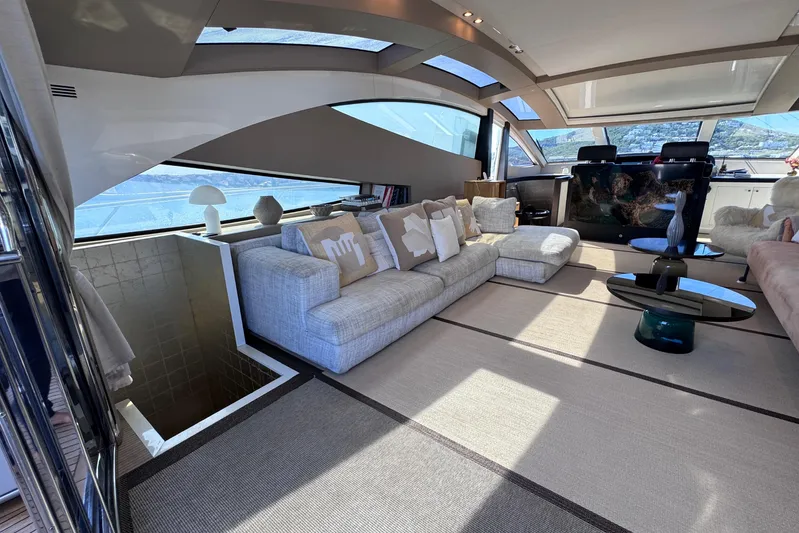  Yacht Photos Pics Luxurious interior of 2010 Canados 90 yacht with modern furnishings and panoramic windows.