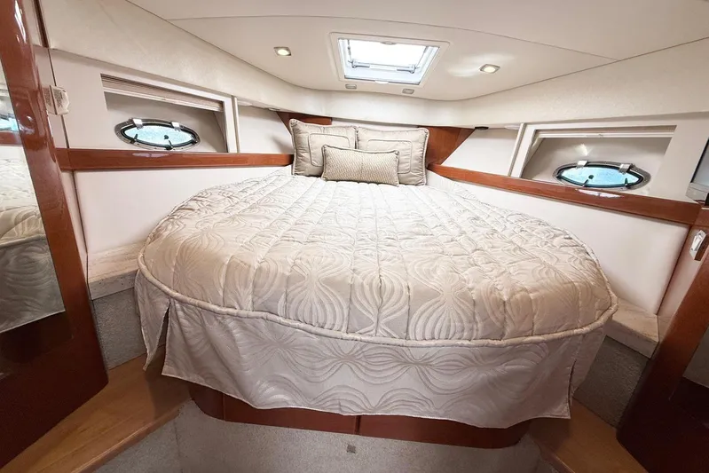 Game Changer Yacht Photos Pics Luxurious cabin interior of 2016 Formula 37 Performance Cruiser with elegant bedding.