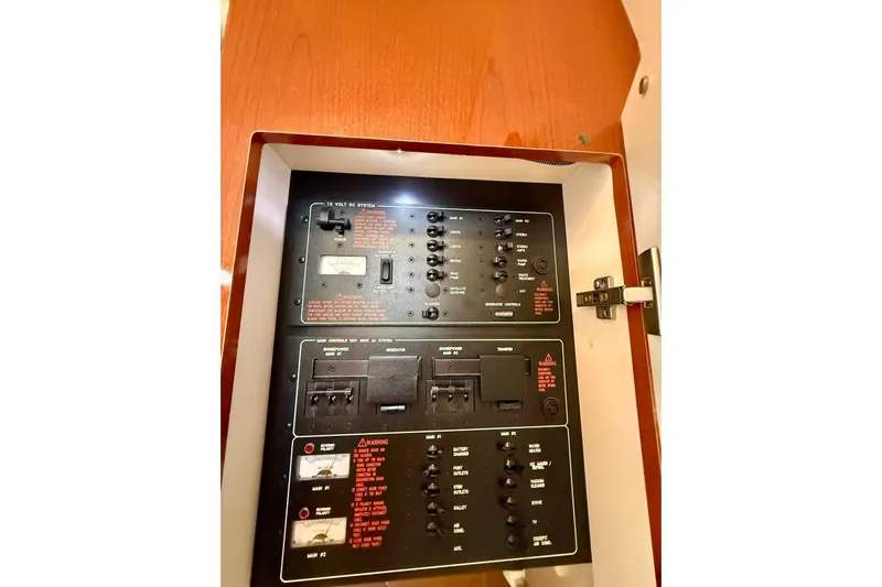 Game Changer Yacht Photos Pics Electrical panel inside a 2016 Formula 37 Performance Cruiser yacht.