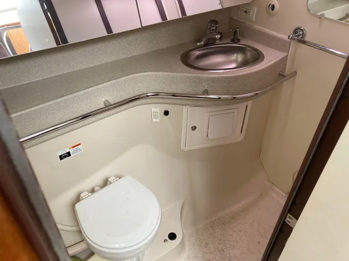  Yacht Photos Pics 2008 Catalina 470 yacht bathroom with sink and toilet, compact and functional design.