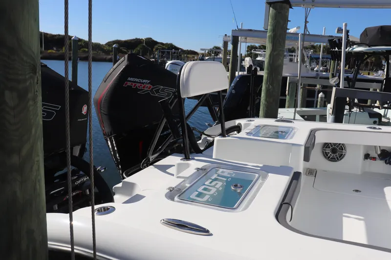  Yacht Photos Pics 2021 Costa Custom Boats 26 with Mercury Pro XS engines docked at marina.