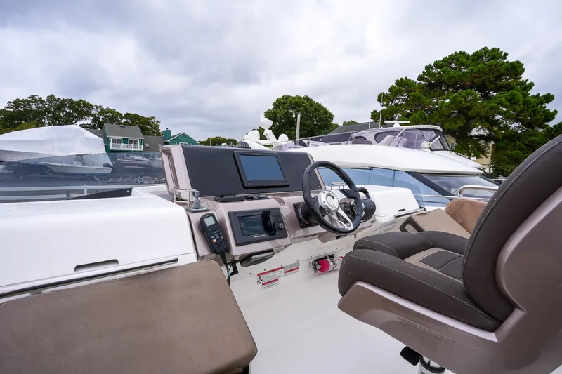  Yacht Photos Pics 2017 Galeon 43 SKY yacht helm with modern controls and comfortable seating.