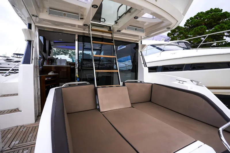  Yacht Photos Pics 2017 Galeon 43 SKY yacht with spacious outdoor seating and modern design.