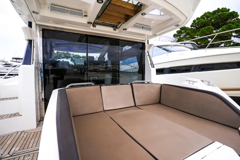  Yacht Photos Pics Luxurious 2017 Galeon 43 SKY yacht with spacious outdoor seating area.