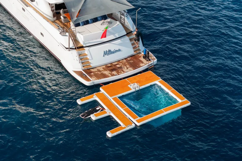 Millesime Yacht Photos Pics Luxury yacht Guy Couach 3700 Fly with floating pool on open sea, 2020 model.