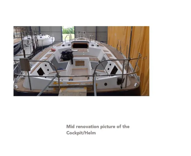 "acamar Iii" Yacht Photos Pics Mid-renovation of 1992 Grand Soleil 45 German Frers yacht cockpit in a workshop.