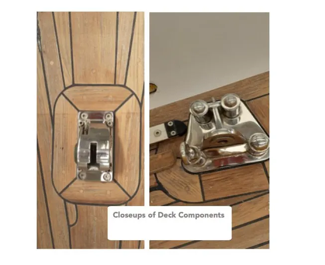 "acamar Iii" Yacht Photos Pics Closeup of 1992 Grand Soleil 45 German Frers yacht deck components, featuring metal fittings.