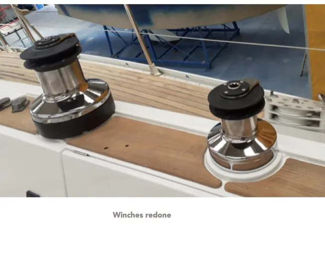 "acamar Iii" Yacht Photos Pics Refurbished winches on 1992 Grand Soleil 45 German Frers yacht deck.