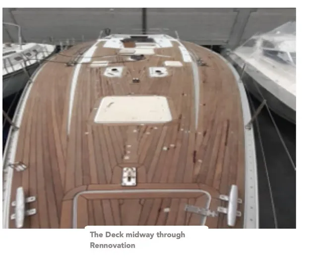 "acamar Iii" Yacht Photos Pics 1992 Grand Soleil 45 German Frers yacht deck under renovation in a marina.