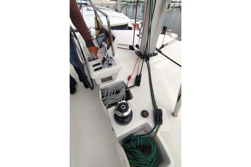  Yacht Photos Pics Control panel and ropes on a 2022 Lagoon 500 yacht deck.